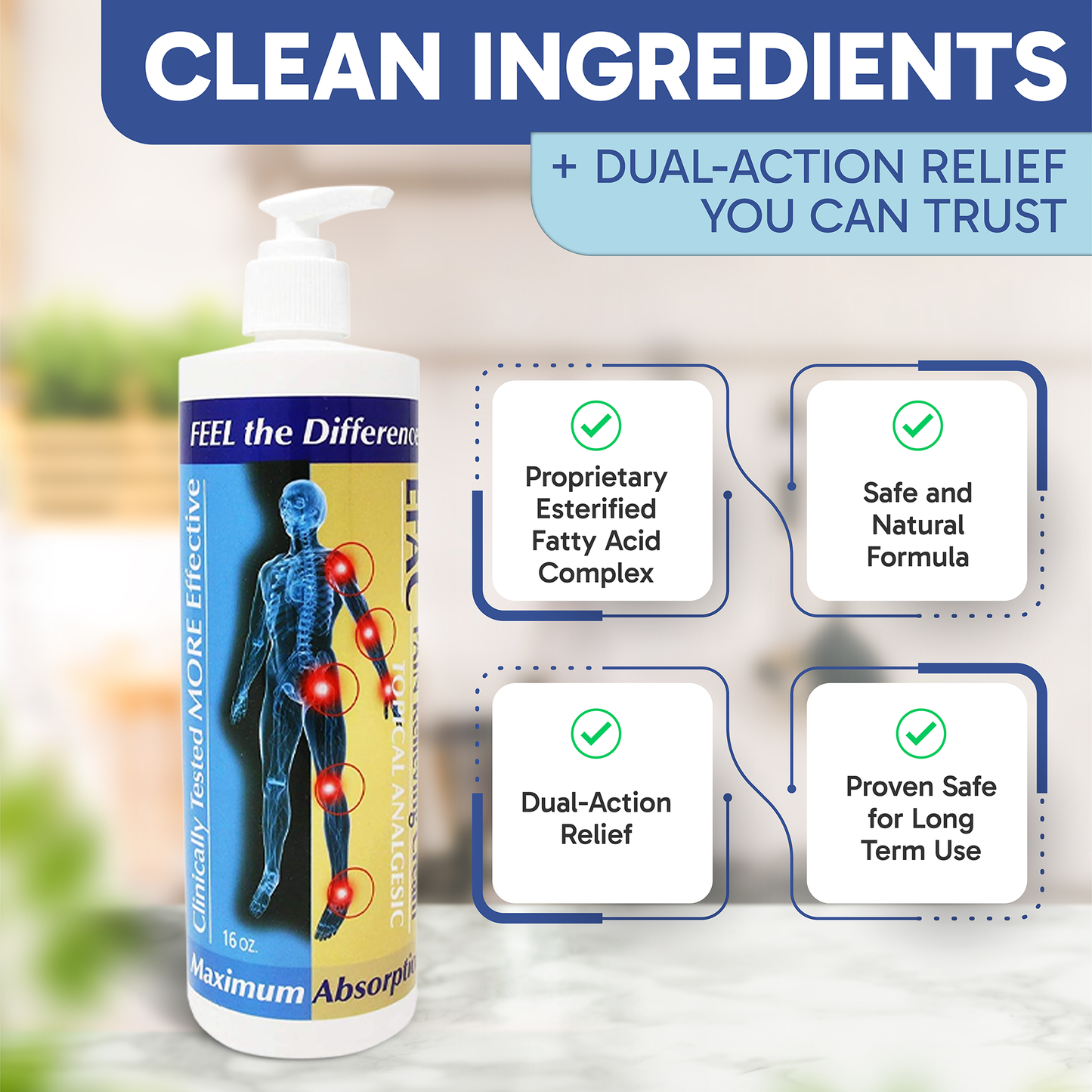 Arthritis Pain Relief Cream – EFAC® Joint Pain & Stiffness Cream for Knees, Hands & Back – 16 oz